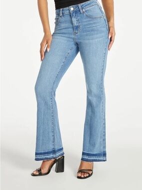 Light Blue High-Rise Flare Jeans with Hem Detail